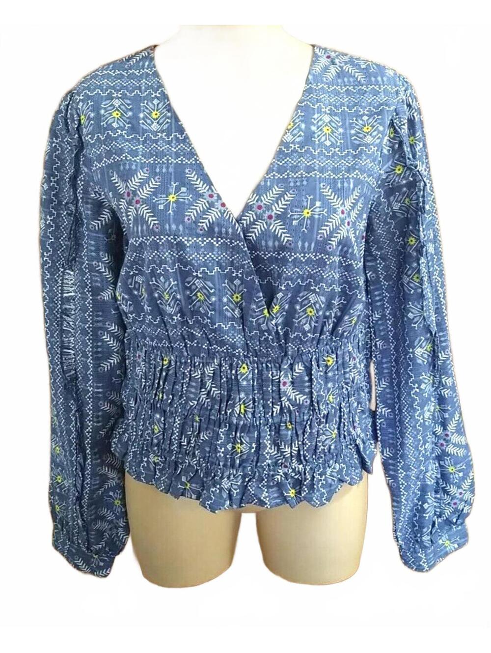 Anthropologie Forever That Girl Floral Smocked Blouse Ruffles Cotton Size Small